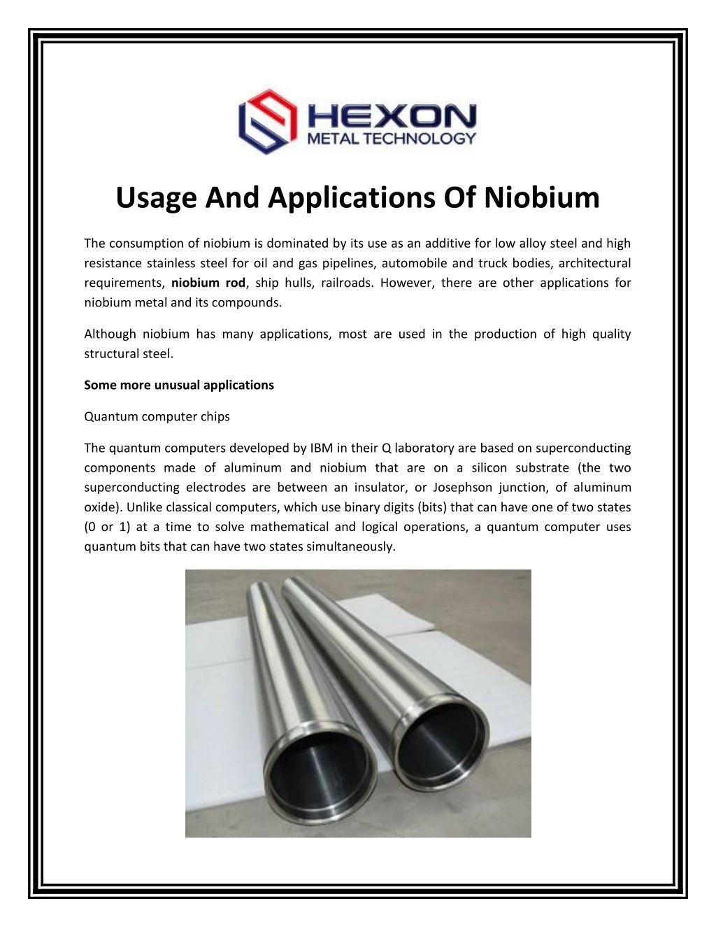 usage and applications of niobium