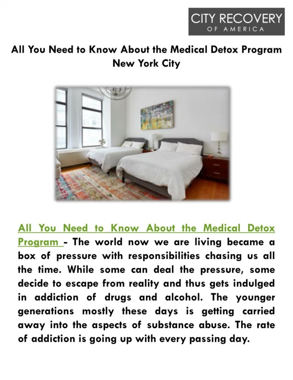 All You Need to Know About the Medical Detox Program New York City
