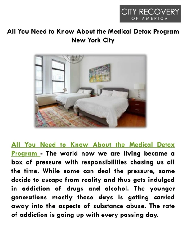 Medical Detox Program New York City