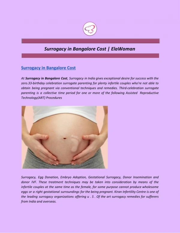 Surrogacy in Bangalore Cost | ElaWoman