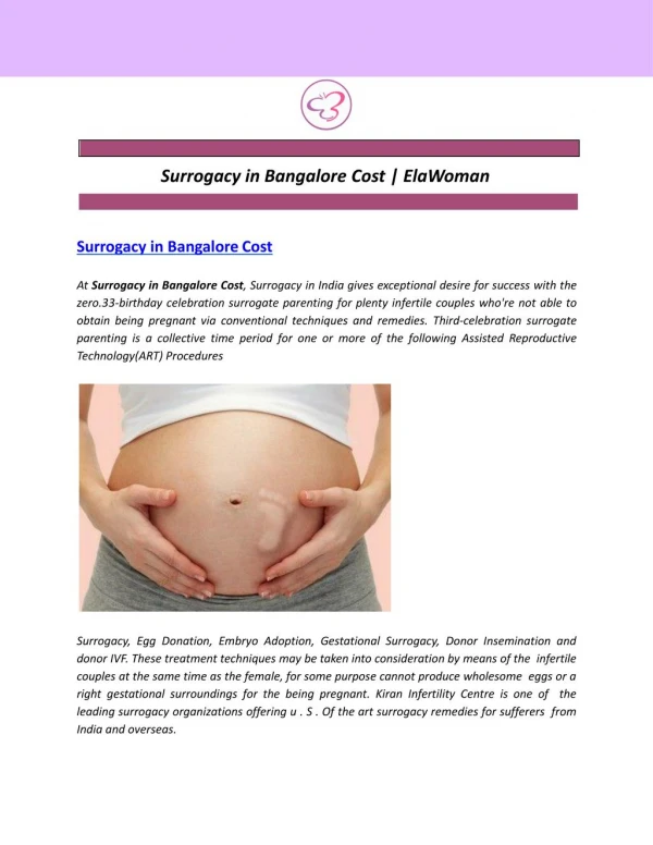 Surrogacy in Bangalore Cost | ElaWoman