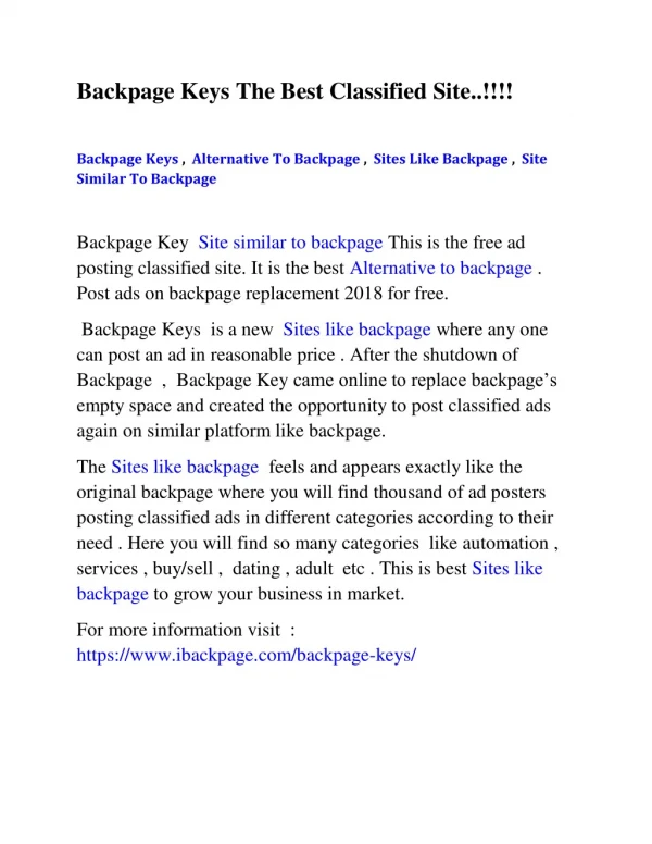 Backpage Keys The Best Classified Site..!!!!