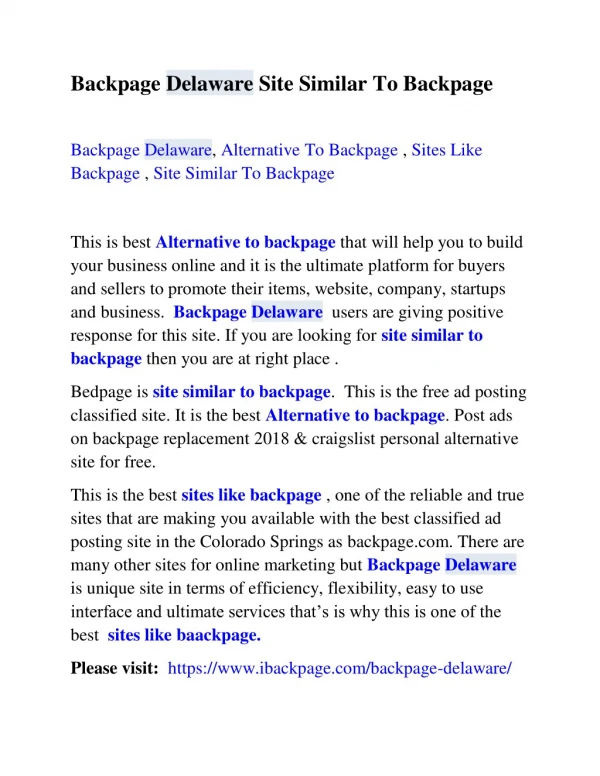 Backpage Delaware Site Similar To Backpage