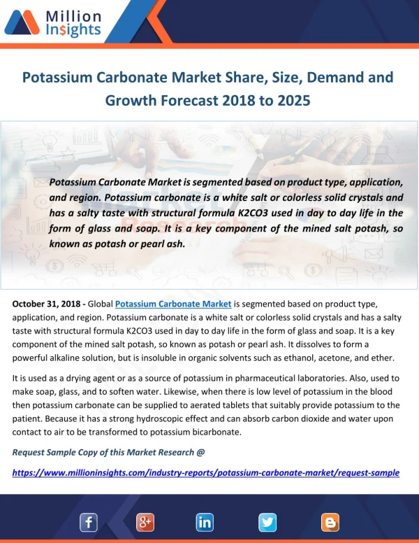 Potassium Carbonate Market Share, Size, Demand and Growth Forecast 2018 to 2025