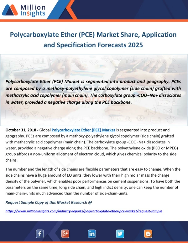 Polycarboxylate Ether (PCE) Market Share, Application and Specification Forecasts 2025