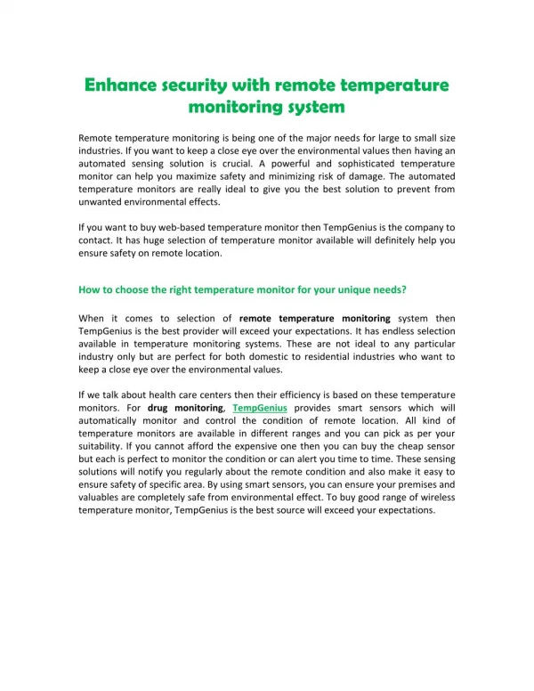 Enhance security with remote temperature monitoring system