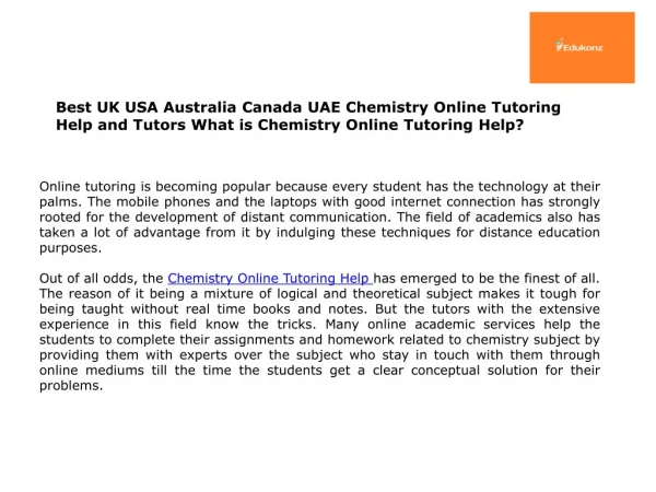 Chemistry Online Tutoring Help