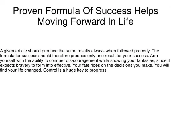 Proven Formula Of Success Helps Moving Forward In Life