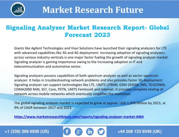 Signaling Analyzer Market 2018 Comprehensive Research Study and Strong Growth in Future 2023