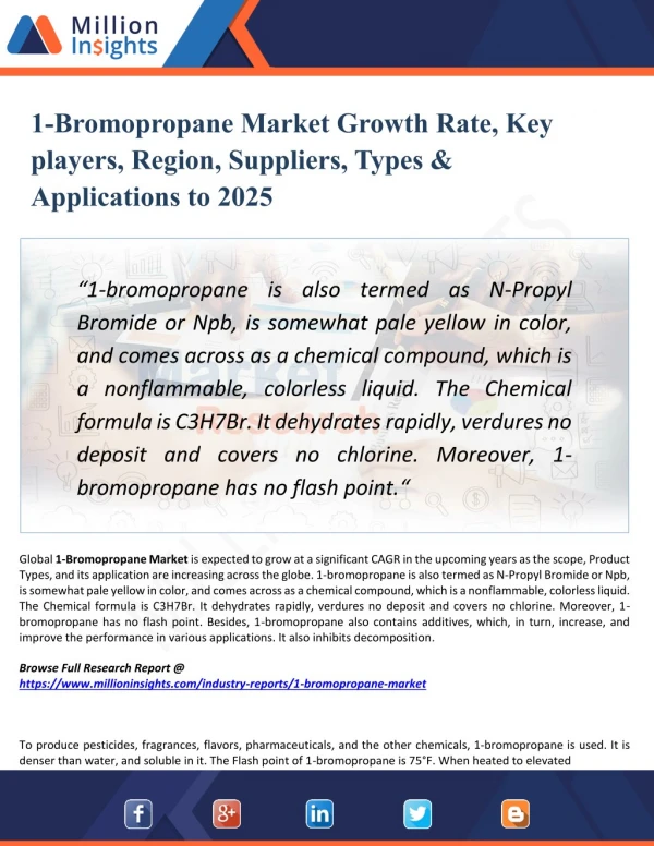 1-Bromopropane Market - Industry, Analysis, Share, Growth, Sales, Trends, Supply, Forecast to 2025