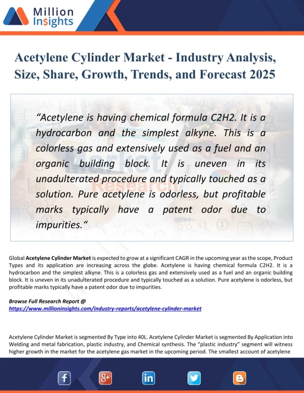 Acetylene Cylinder Market - Industry Insights, Trends, Outlook, and Opportunity Analysis, 2025