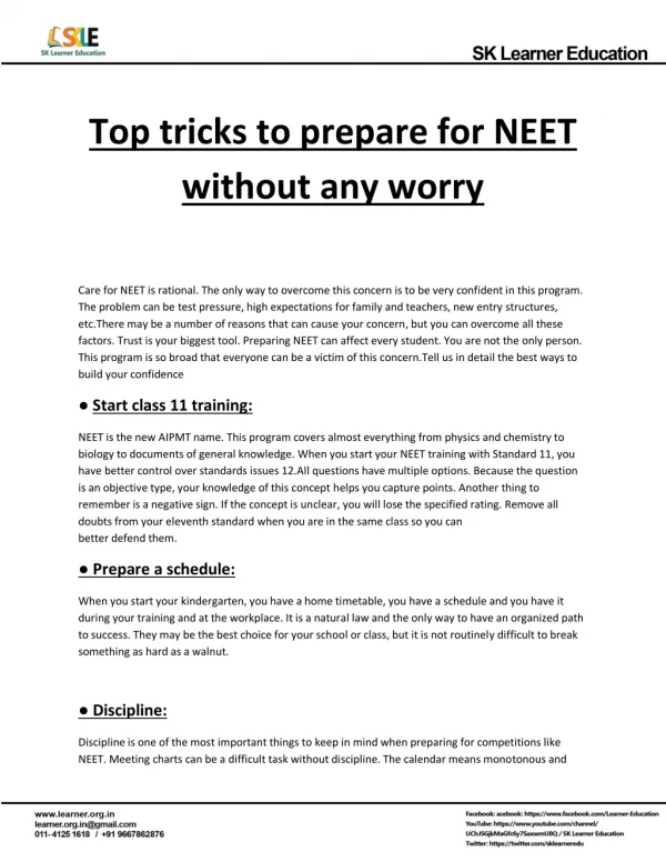 Top Trick To Prepare NEET | SK Learner Education