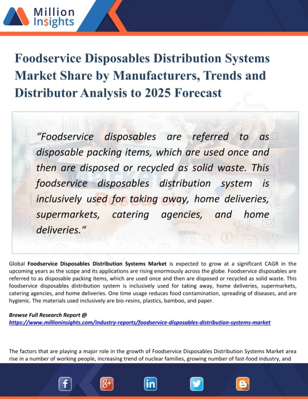 Foodservice Disposables Distribution Systems Market Sales Channel, Distributors, Traders, Dealers, Appendix and Data Sou