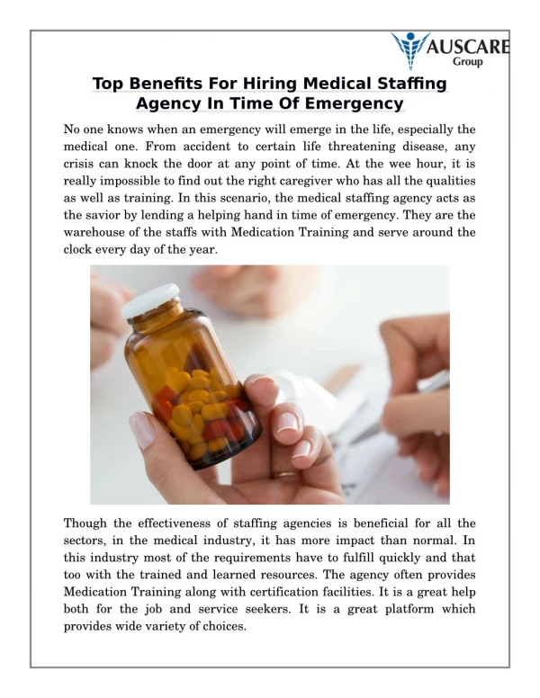 Top Benefits For Hiring Medical Staffing Agency In Time Of Emergency