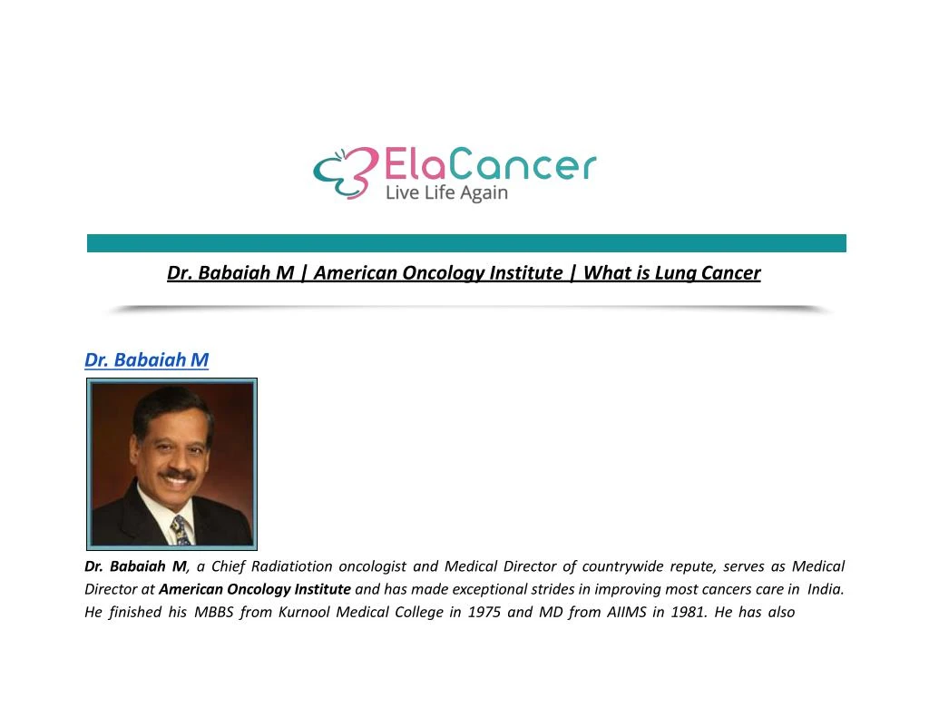 dr babaiah m american oncology institute what is lung cancer