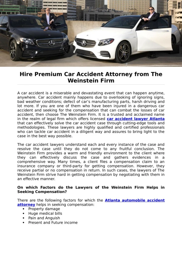 Hire Premium Car Accident Attorney from The Weinstein Firm