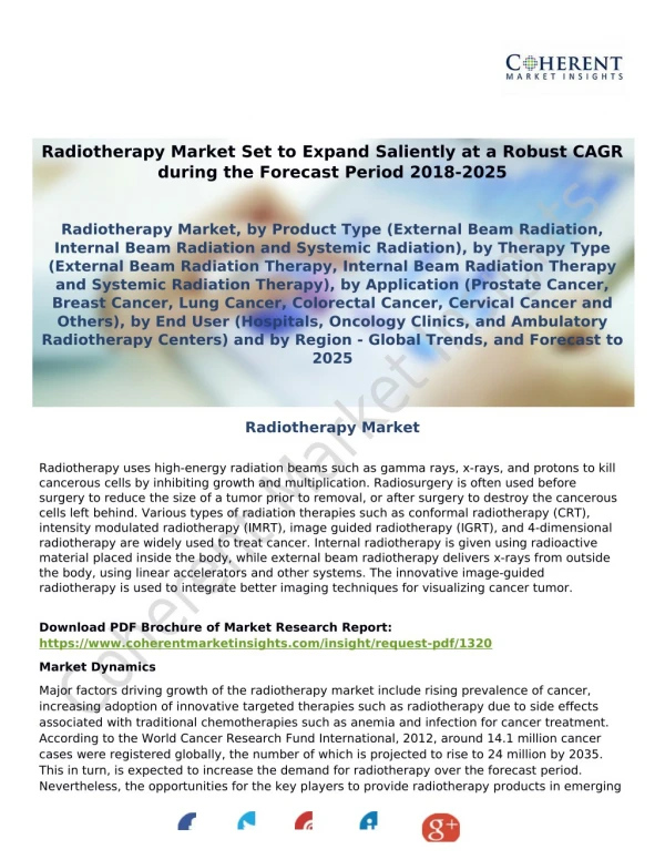 Radiotherapy Market Set to Expand Saliently at a Robust CAGR during the Forecast Period 2018-2026