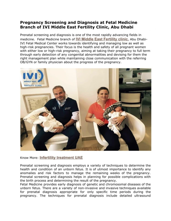 Fetal Medicine at IVI Middle East Fertility Clinic