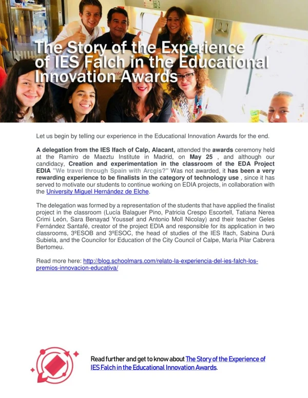 The Story of the Experience of IES Falch in the Educational Innovation Awards