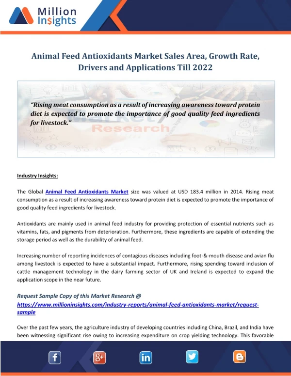 Animal Feed Antioxidants Market Sales Area, Growth Rate, Drivers and Applications Till 2022