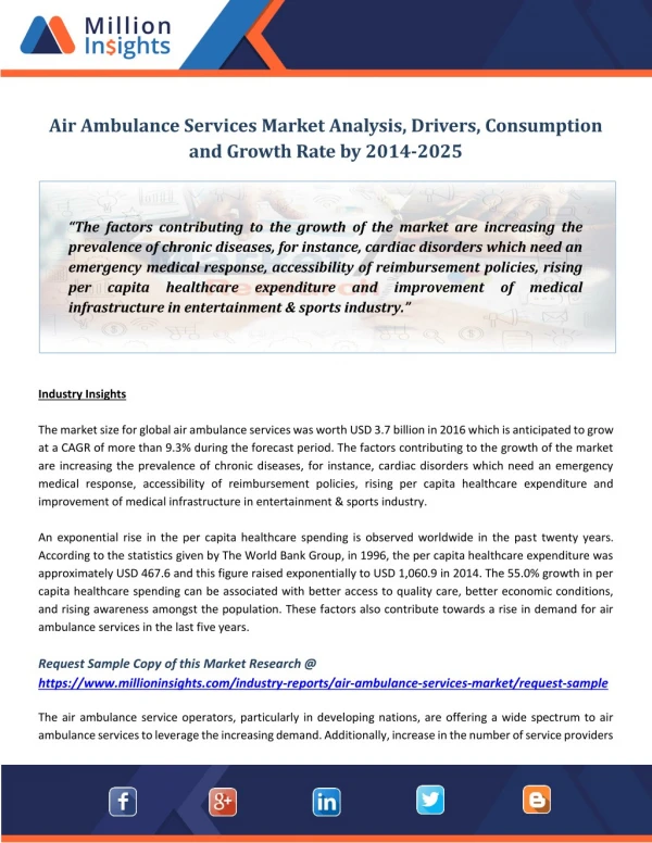 Air Ambulance Services Market Analysis, Drivers, Consumption and Growth Rate by 2014-2025