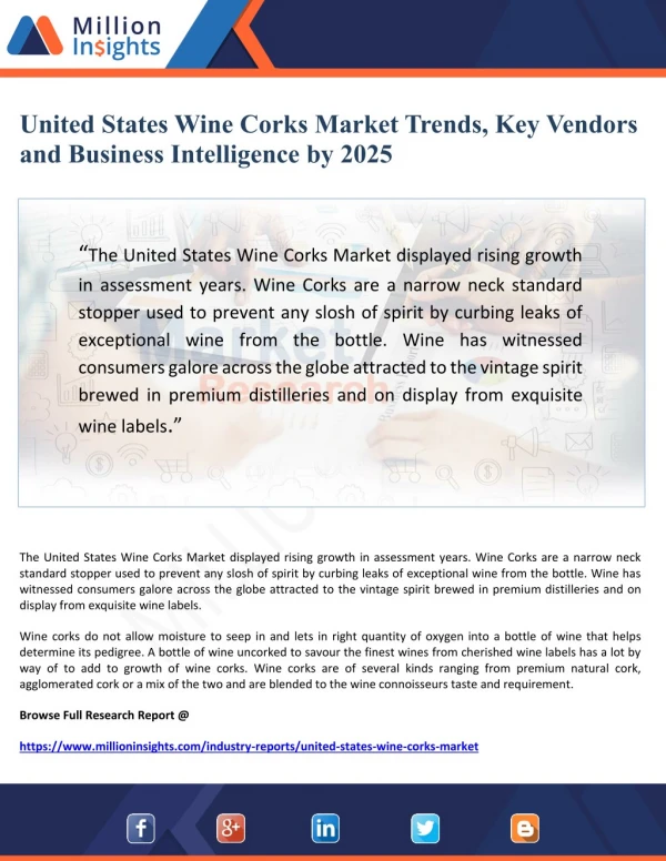 United States Wine Corks Market Trends, Key Vendors and Business Intelligence by 2025