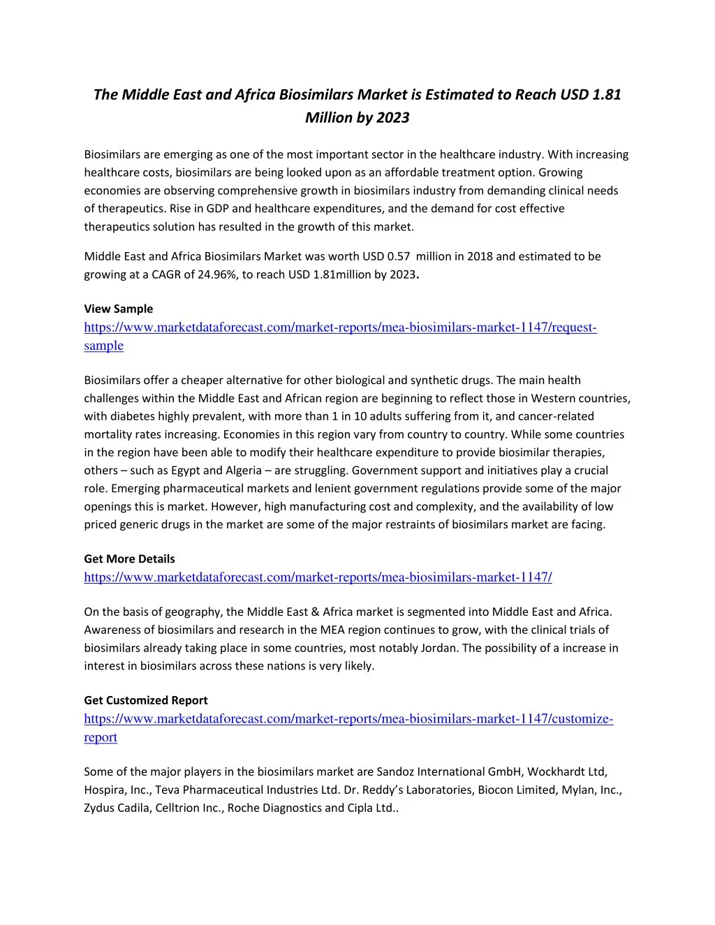 the middle east and africa biosimilars market