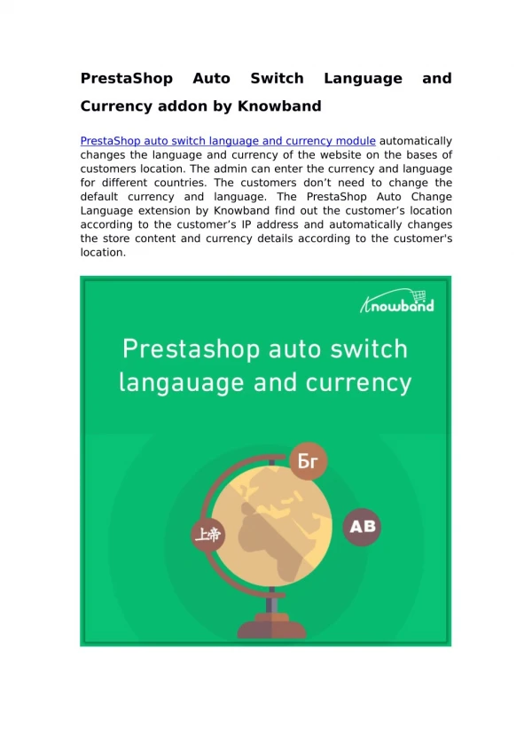 Prestashop Auto Switch Language and Currency addon