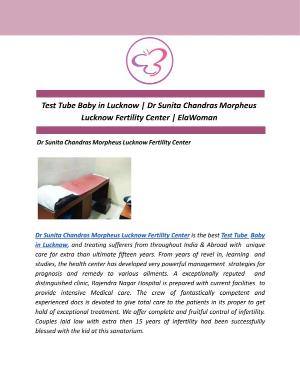 Test Tube Baby in Lucknow | Dr Sunita Chandras Morpheus Lucknow Fertility Center | ElaWoman