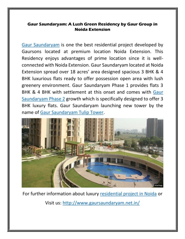 Gaur Saundaryam a Lush Green Residency in Noida Extension