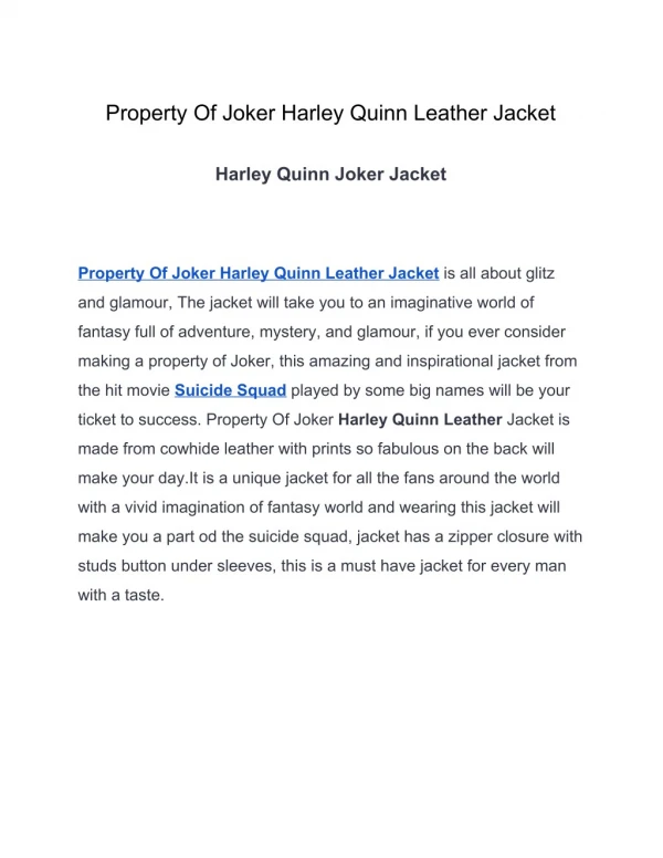 Property Of Joker Harley Quinn Leather Jacket