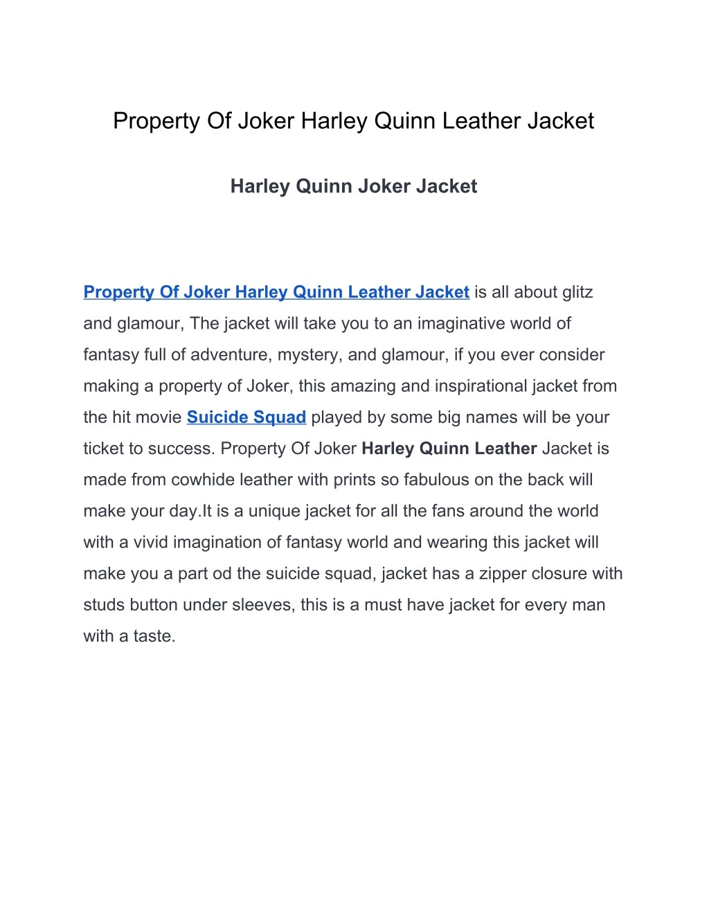 property of joker harley quinn leather jacket
