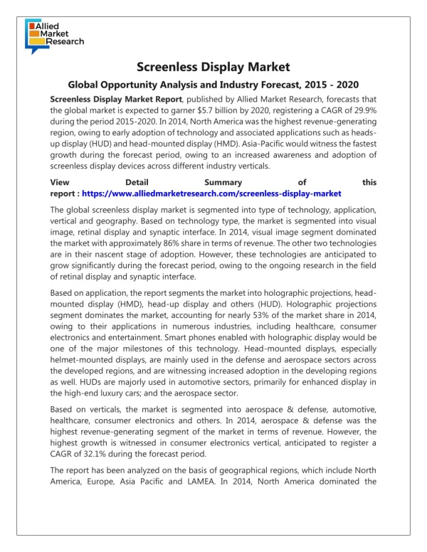 Screenless Display Market Overview