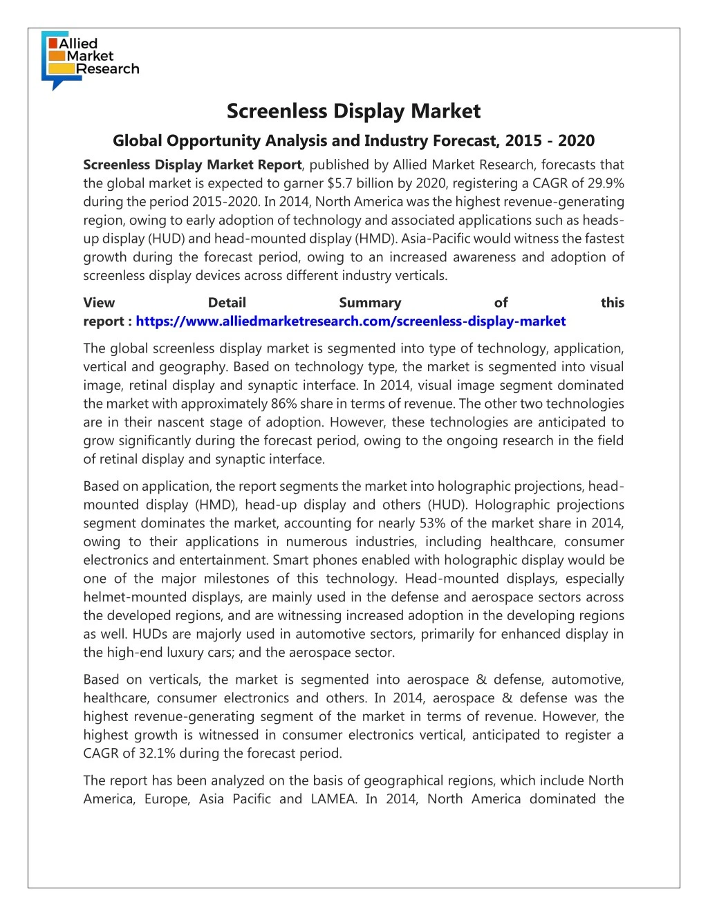 screenless display market global opportunity