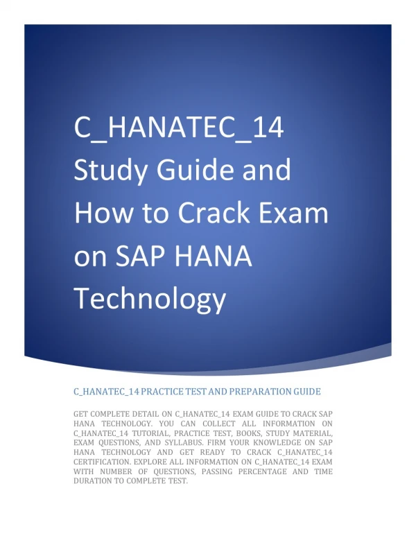 How to Prepare for SAP HANA Technology - C_HANATEC_14 Certification Exam?