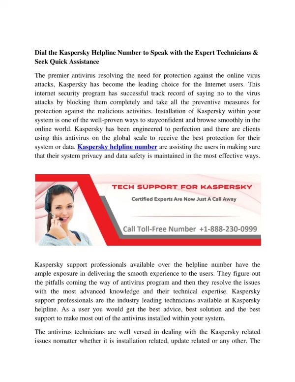 Kaspersky Technical Support 1-888-230-0999 Kaspersky Customer Support Number