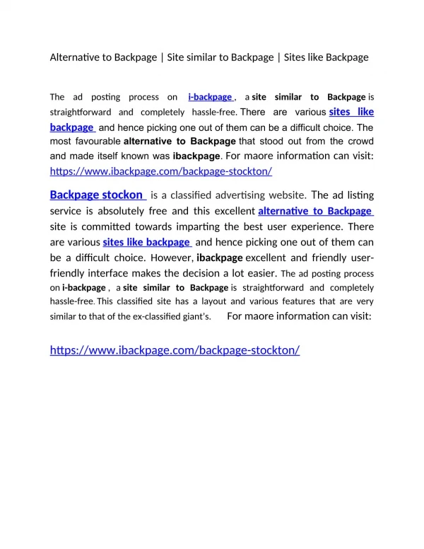 Alternative to Backpage | Site similar to Backpage | Sites like Backpage