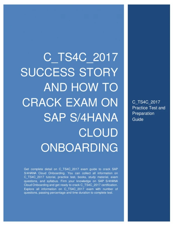 C_TS4C_2017 Success Story and How to Crack Exam on SAP S/4HANA Cloud Onboarding