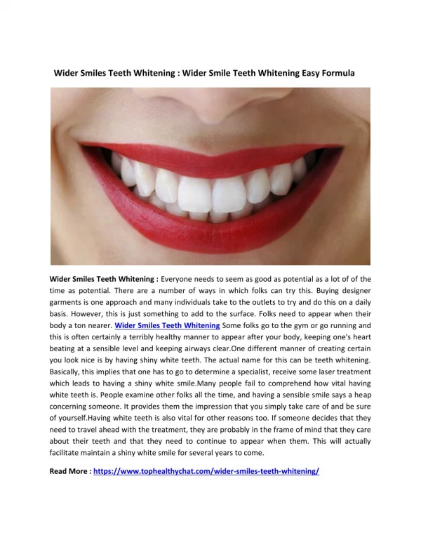Wider Smiles Teeth Whitening : Keep Beautiful Your Smile And Flawless Teeth