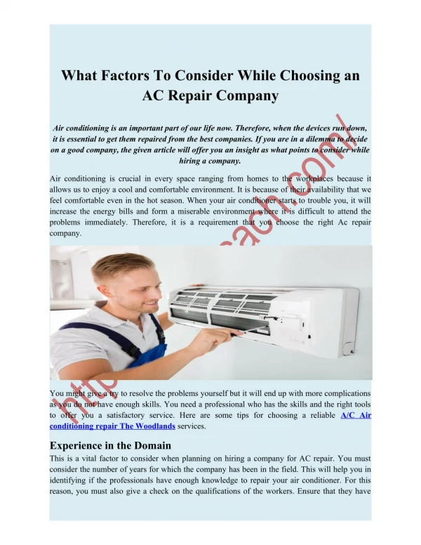 What Factors To Consider While Choosing an AC Repair Company