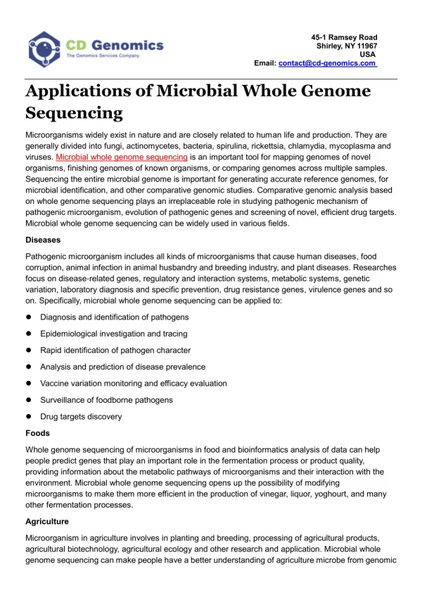 Applications of Microbial Whole Genome Sequencing