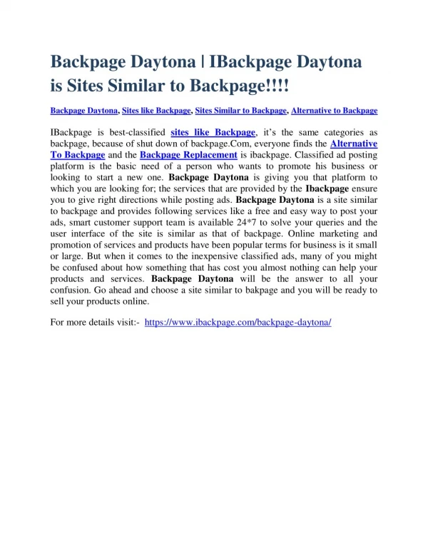 Backpage Daytona | IBackpage Daytona is Sites Similar to Backpage