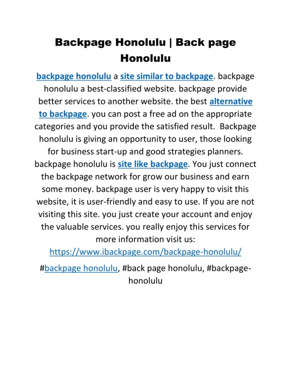 Backpage Honolulu | Back page Honolulu