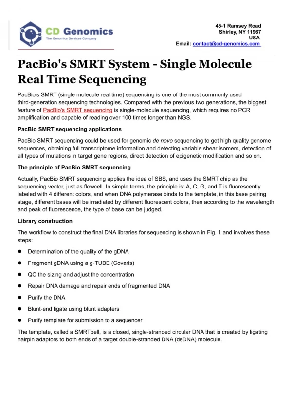 PacBio's SMRT System - Single Molecule Real Time Sequencing