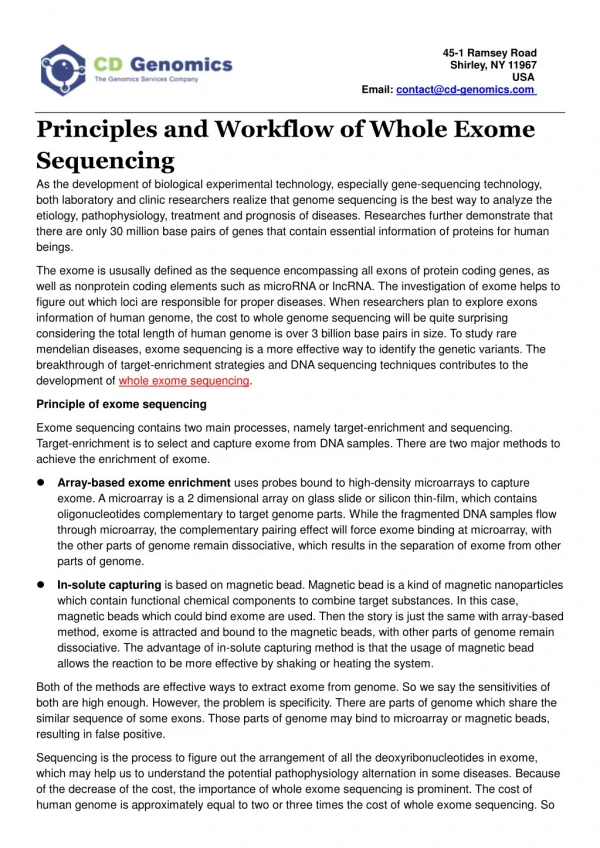 Principles and Workflow of Whole Exome Sequencing