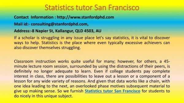 What Everyone Is Saying about Statistics tutor in San Francisco