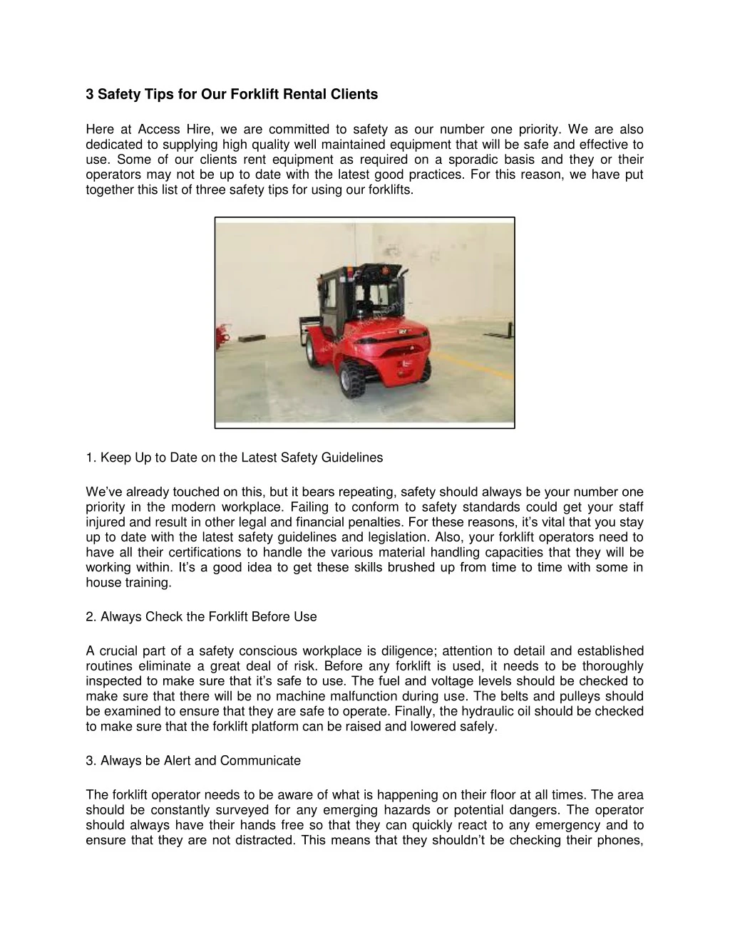 3 safety tips for our forklift rental clients