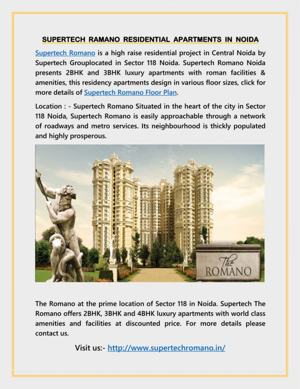 Book Supertech Romano Residential Apartments in Central Noida