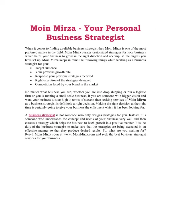 Moin Mirza - Your Personal Business Strategist