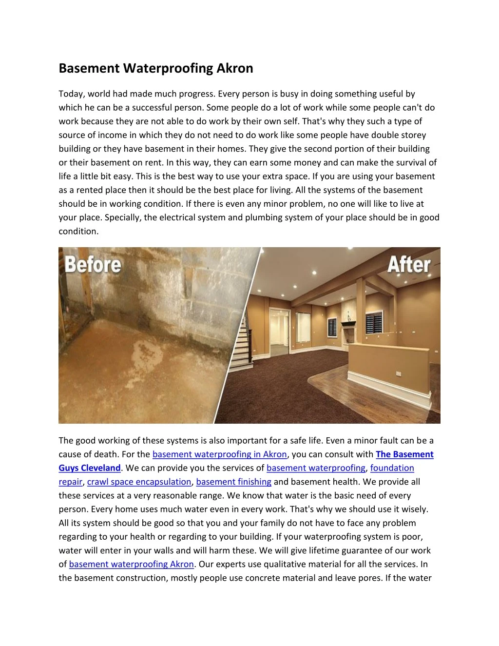 basement waterproofing akron